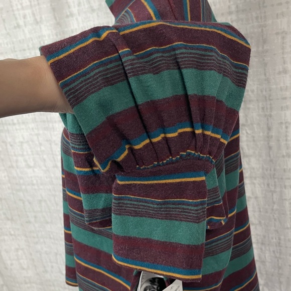 Free People Steph Mock Neck Long Sleeve Striped  Top Pine Combo Size Small - Picture 9 of 13